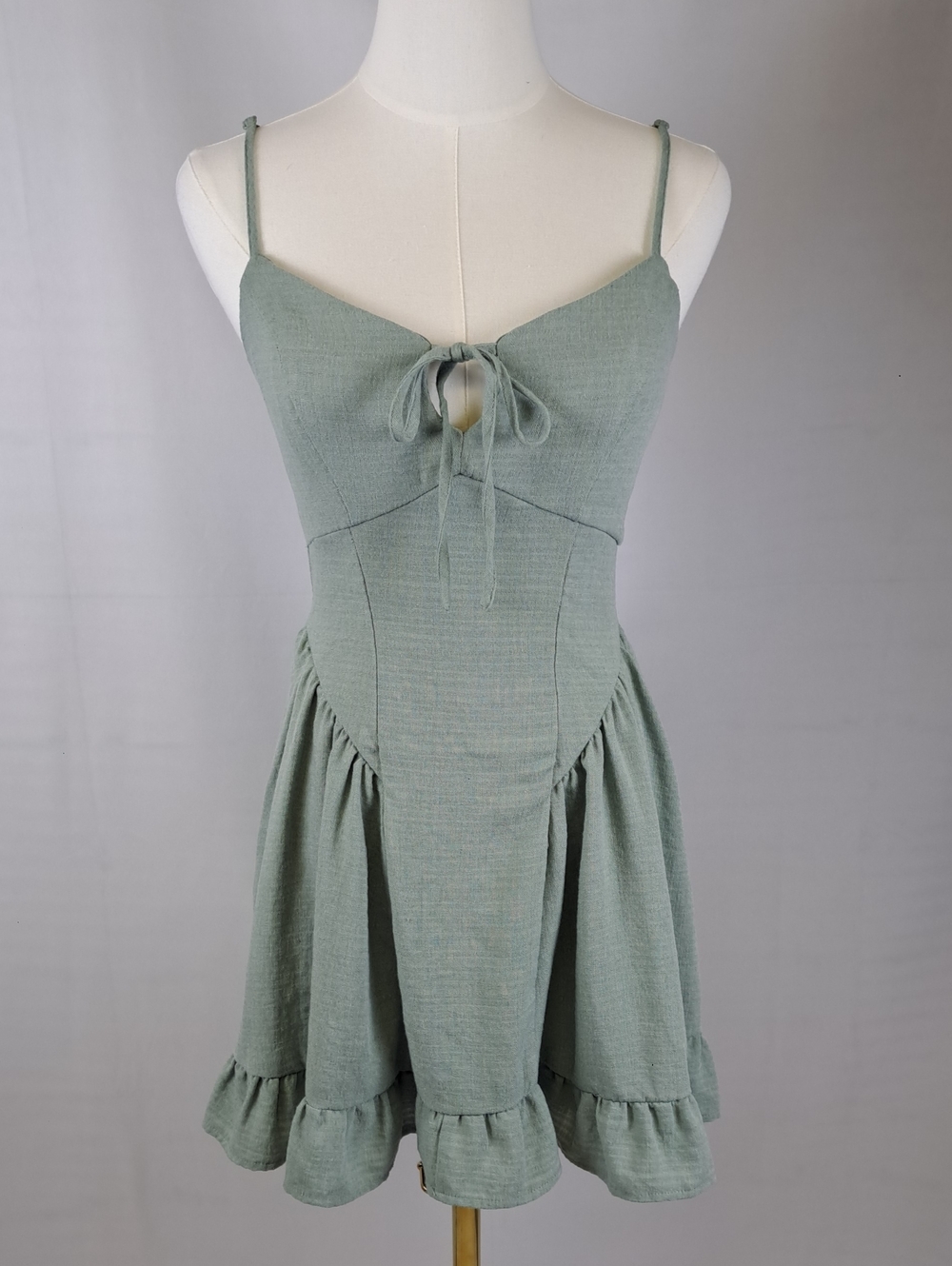 Francesca's Corrine Sage Green Front Tie Corset Mini Dress Milkmaid Fairy Size S